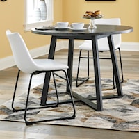 3-Piece Round Dining Table Set with White Faux Leather Chairs