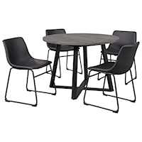 5-Piece Round Dining Table Set with Black Faux Leather Chairs
