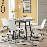 5-Piece Round Dining Table Set with White Faux Leather Chairs