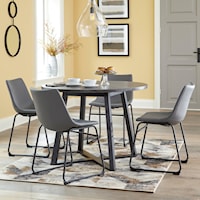 5-Piece Round Dining Table Set with Gray Faux Leather Chairs