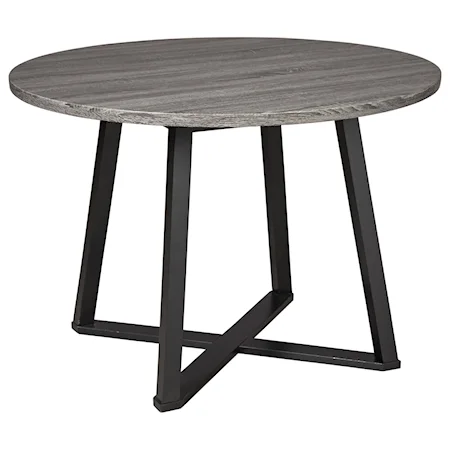 Round Dining Room Table with Gray Top and Black Metal Base