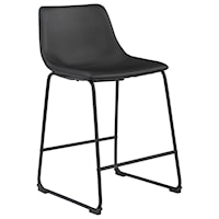 Contemporary Black Faux Leather Upholstered Barstool with Bucket Seat