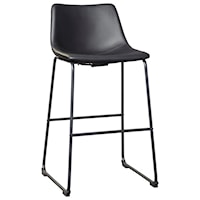 Contemporary Black Faux Leather Tall Upholstered Barstool with Bucket Seat