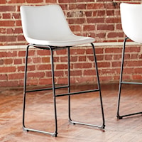 Contemporary White Faux Leather Tall Upholstered Barstool with Bucket Seat