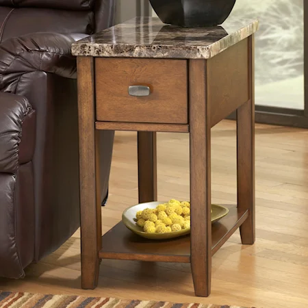 Medium Brown Theo Chairside End Table with Marble-Like Top