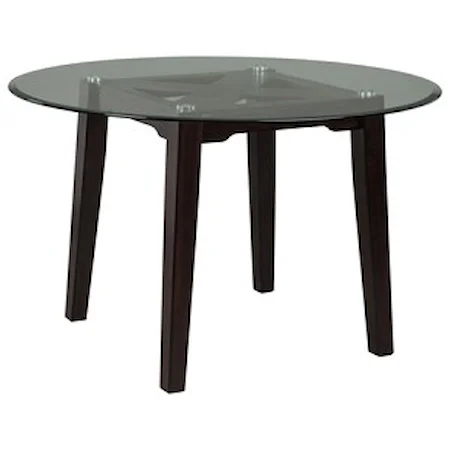 Contemporary Round Glass Top Table with Dark Brown Wood Legs