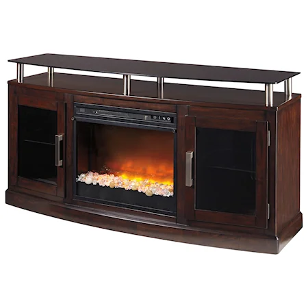 TV Stand with Fireplace Insert & Floating Black Tempered Glass Top