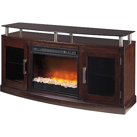 TV Stand with Fireplace Insert & Floating Black Tempered Glass Top