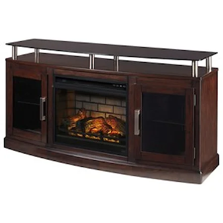 TV Stand with Fireplace Insert & Floating Black Tempered Glass Top