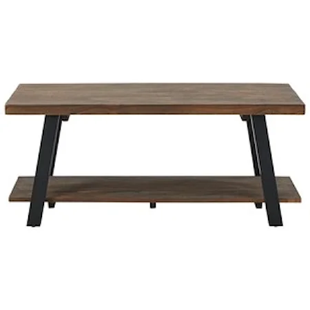 Metal/Solid Pine Wood Coffee Table with Shelf