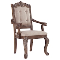 Traditional Dining Upholstered Arm Chair with Ornate Details