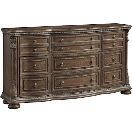 Traditional Nine Drawer Dresser with Framed Drawer Fronts