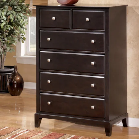 Contemporary 6-Drawer Chest with Nickel Colored Hardware