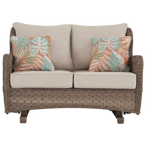 Resin Wicker Loveseat Glider w/ Cushion