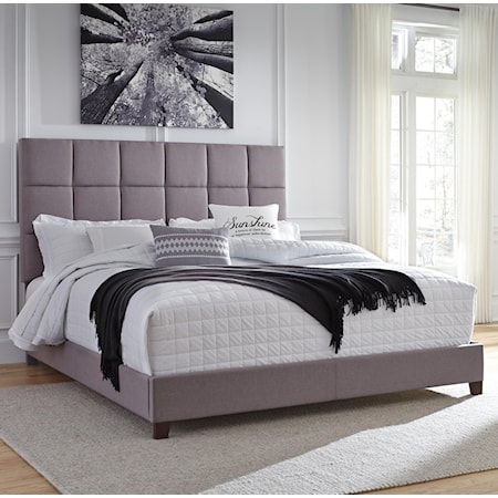 King Upholstered Bed in Gray Fabric