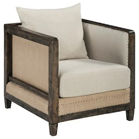 Deconstructed Style Linen Fabric Accent Chair with Wood Frame