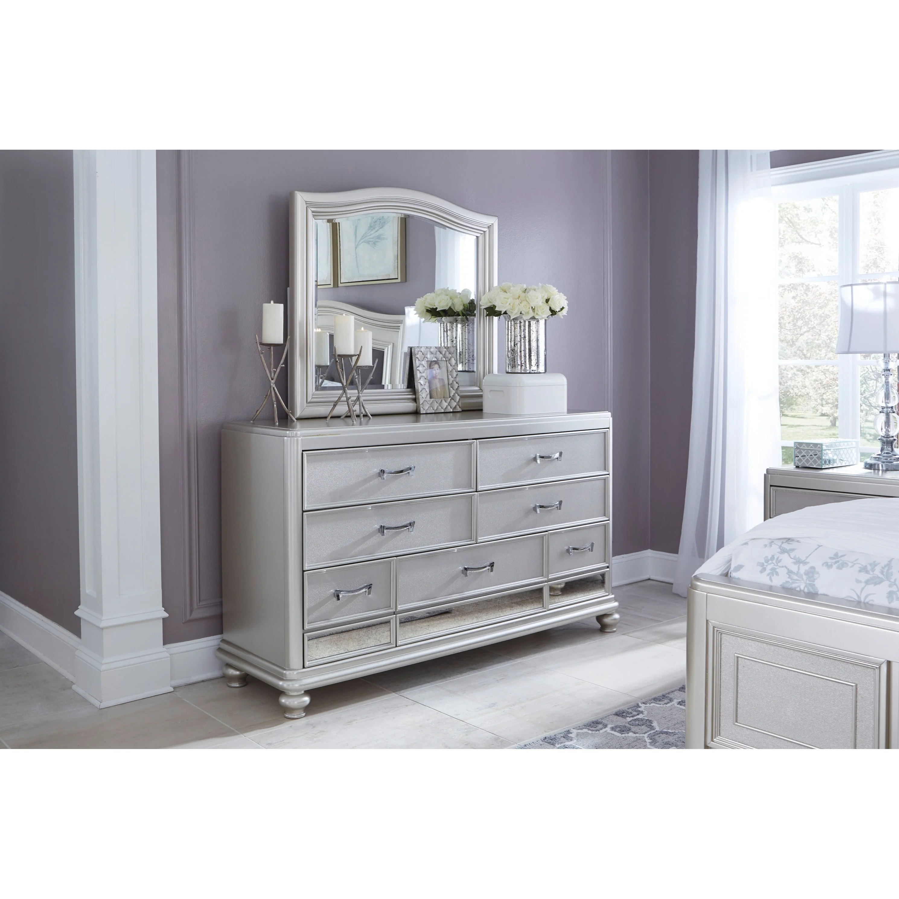 coralayne silver dresser Coralayne 7 Drawer Dresser and Mirror