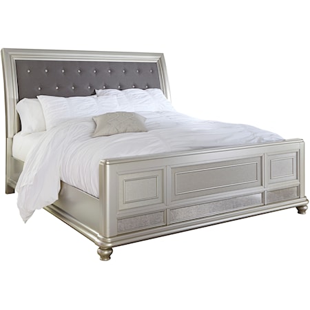 Cal King Bed w/ Upholstered Sleigh Headboard