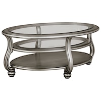 Oval Cocktail Table in Silver Finish with Glass Top