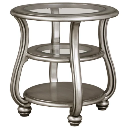 Round End Table in Silver Finish with Glass Top