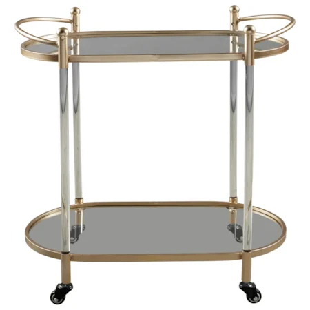 Gold Finish Metal/Clear Acrylic Bar Cart with Glass Shelves