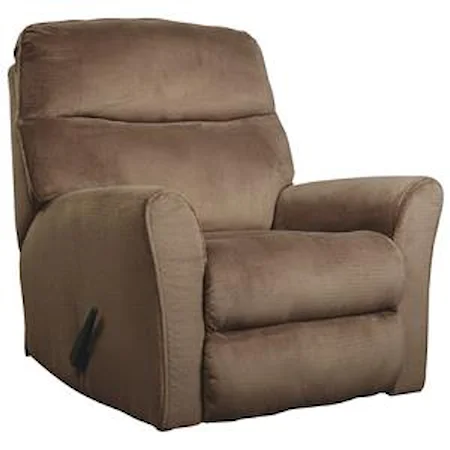 Casual Contemporary Rocker Recliner with Flared Arms