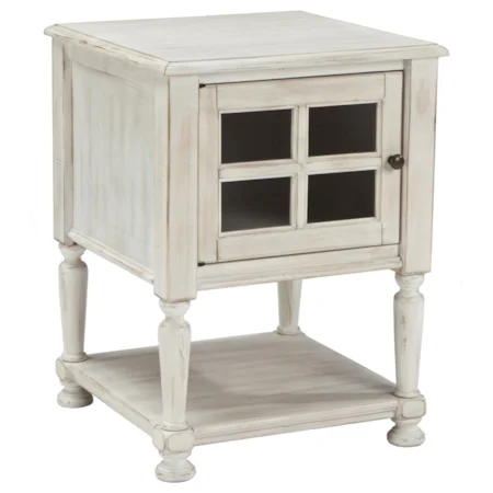 Chair Side End Table with Window Pane Style Framed Glass Door
