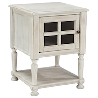 Chair Side End Table with Window Pane Style Framed Glass Door