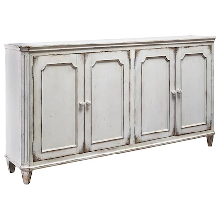 Mona French Provincial Style Door Accent Cabinet in Antique White Finish