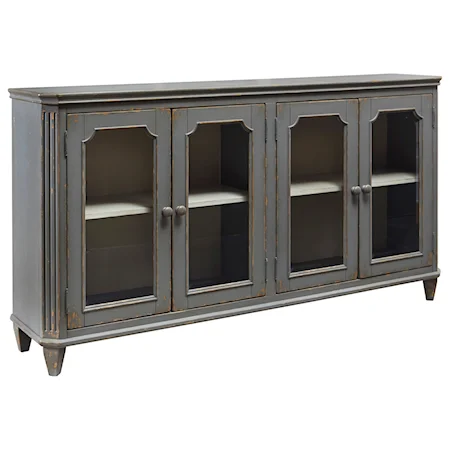 French Provincial Style Glass Door Accent Cabinet in Antique Gray Finish