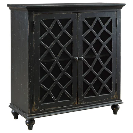 Lattice Glass Door Accent Cabinet in Antique Black Finish