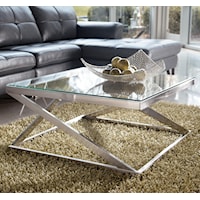 Brushed Metal Square Cocktail Table with Clear Tempered Glass Top