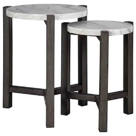 2-Piece Nesting Accent Table Set with White Marble-Look Tops