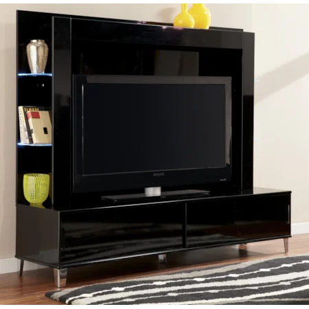 Modern Extra Large TV Stand & Back Panel w/ Shelves