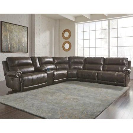6-Piece Reclining Sectional with Storage Console & Armless Recliner