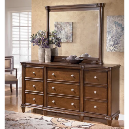 Transitional Breakfront Dresser & Bedroom Mirror