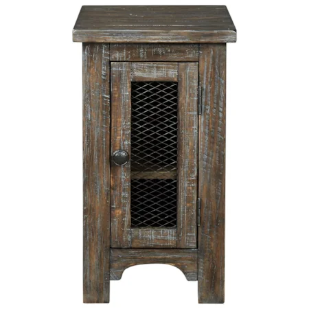 Rustic Chair Side End Table with Metal Accents