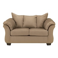 Contemporary Stationary Loveseat with Flared Back Pillows