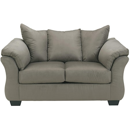 Contemporary Stationary Loveseat with Flared Back Pillows