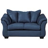 Contemporary Stationary Loveseat with Flared Back Pillows