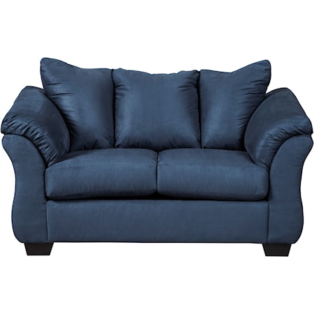 Contemporary Stationary Loveseat with Flared Back Pillows