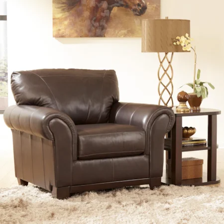 Contemporary Chair with Padded Rolled Arms and Block Feet