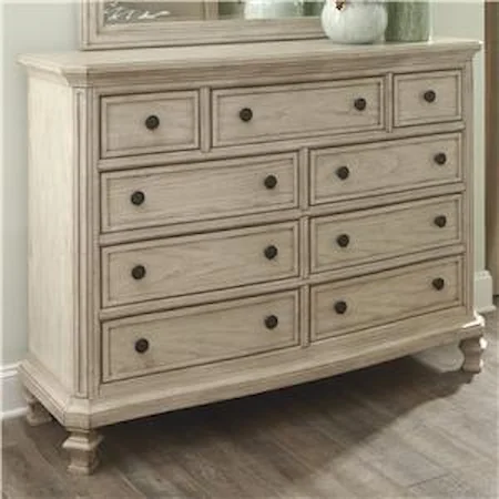 Vintage Parchment White Finish Dresser with 9 Drawers