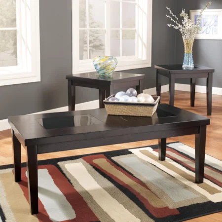 3-in-1 Pack Occasional Tables with Black Glass Insert Tops