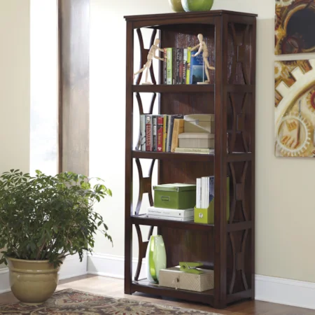 Medium Brown Contemporary Bookcase with 4 Shelves