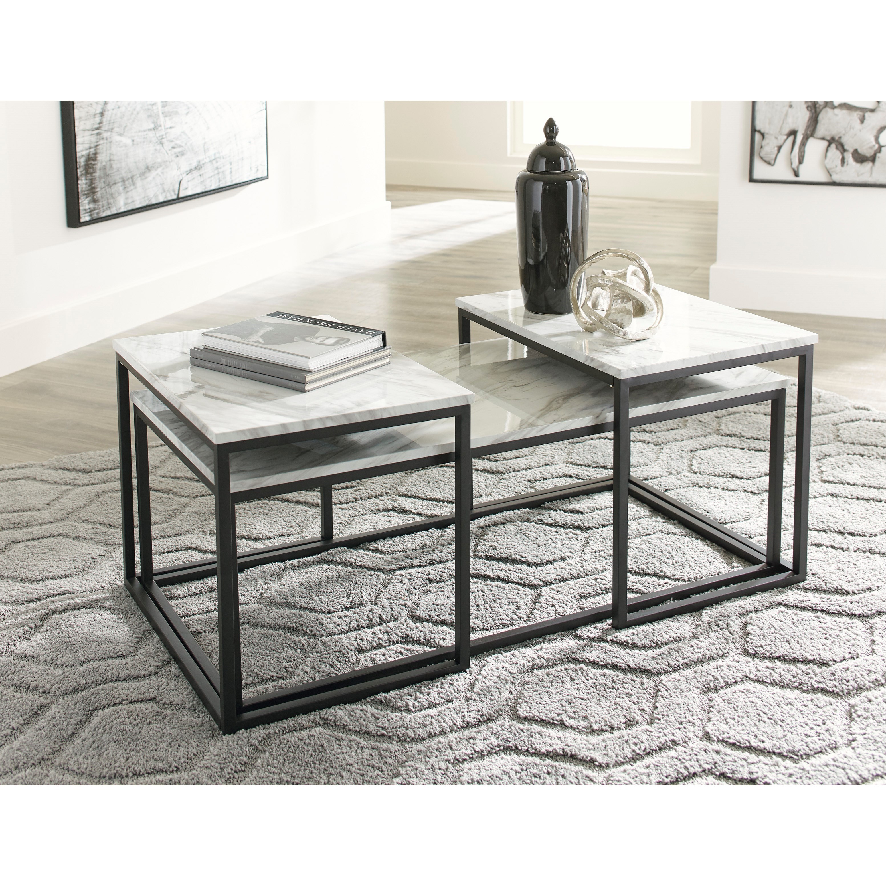 Marble and chrome nest of deals tables