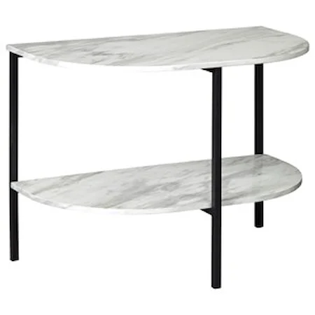 Half-Round Chair Side End Table with White Faux Marble Top