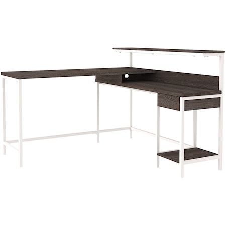 L-Desk with Storage and White Metal Frame