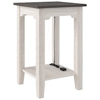 Two-Tone Farmhouse Chair Side End Table with USB Charging and Shelf