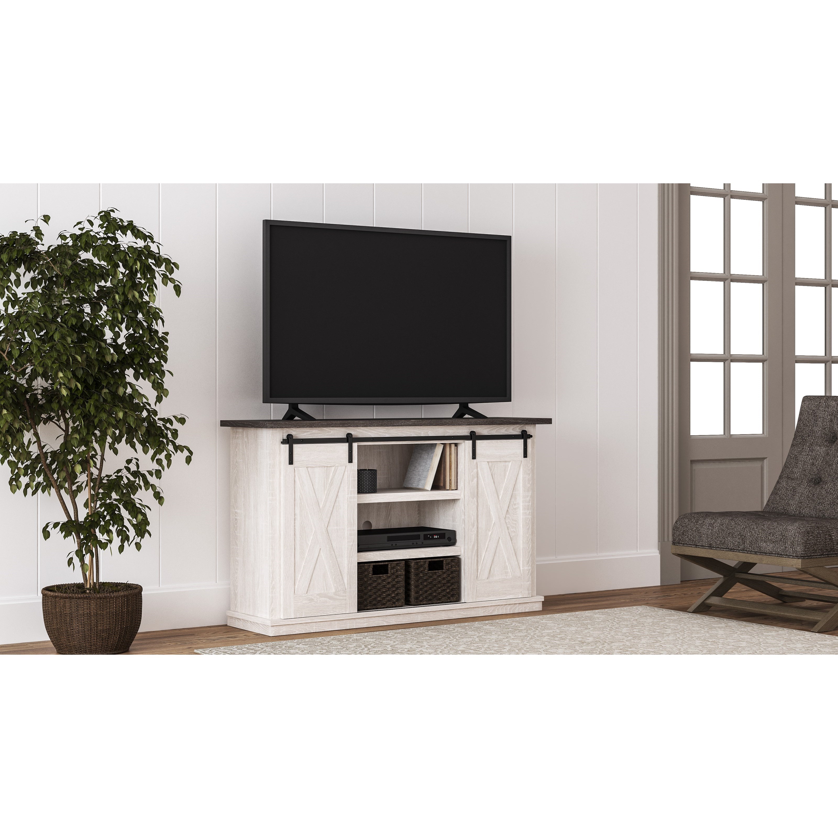 Ashley Furniture Dorrinson TV Stand - White & Gray Modern Farmhouse Style, 60 Inch Width